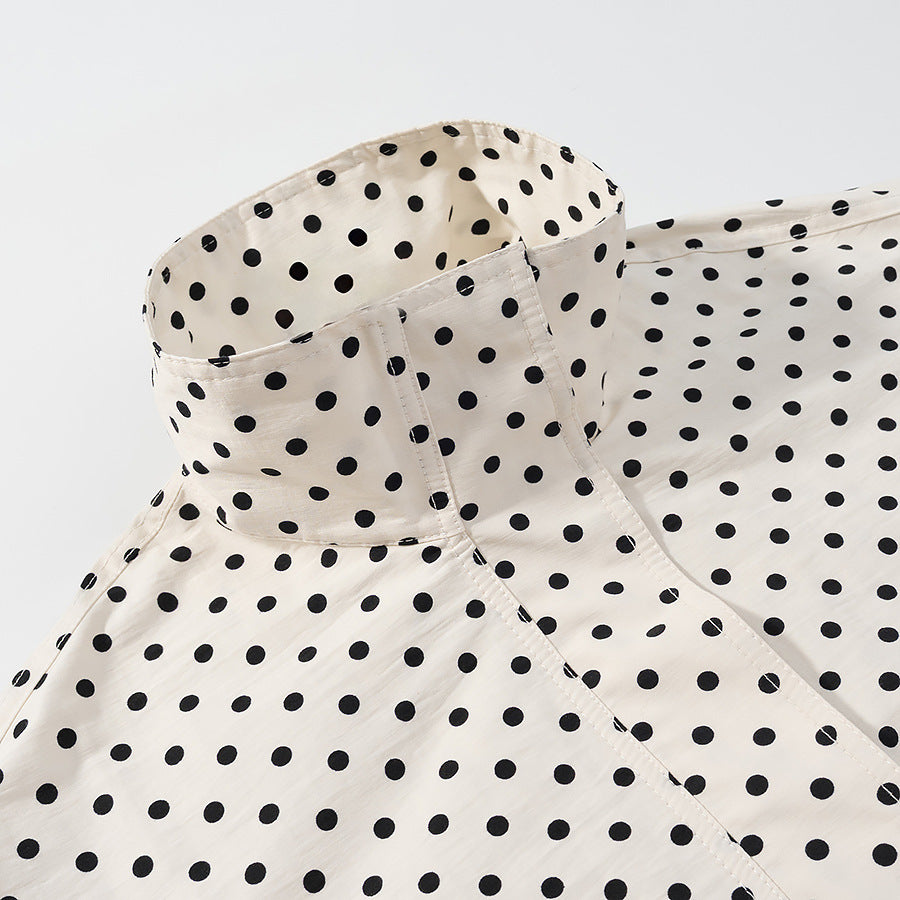 Stand Collar Long Sleeve Polka Dot Set