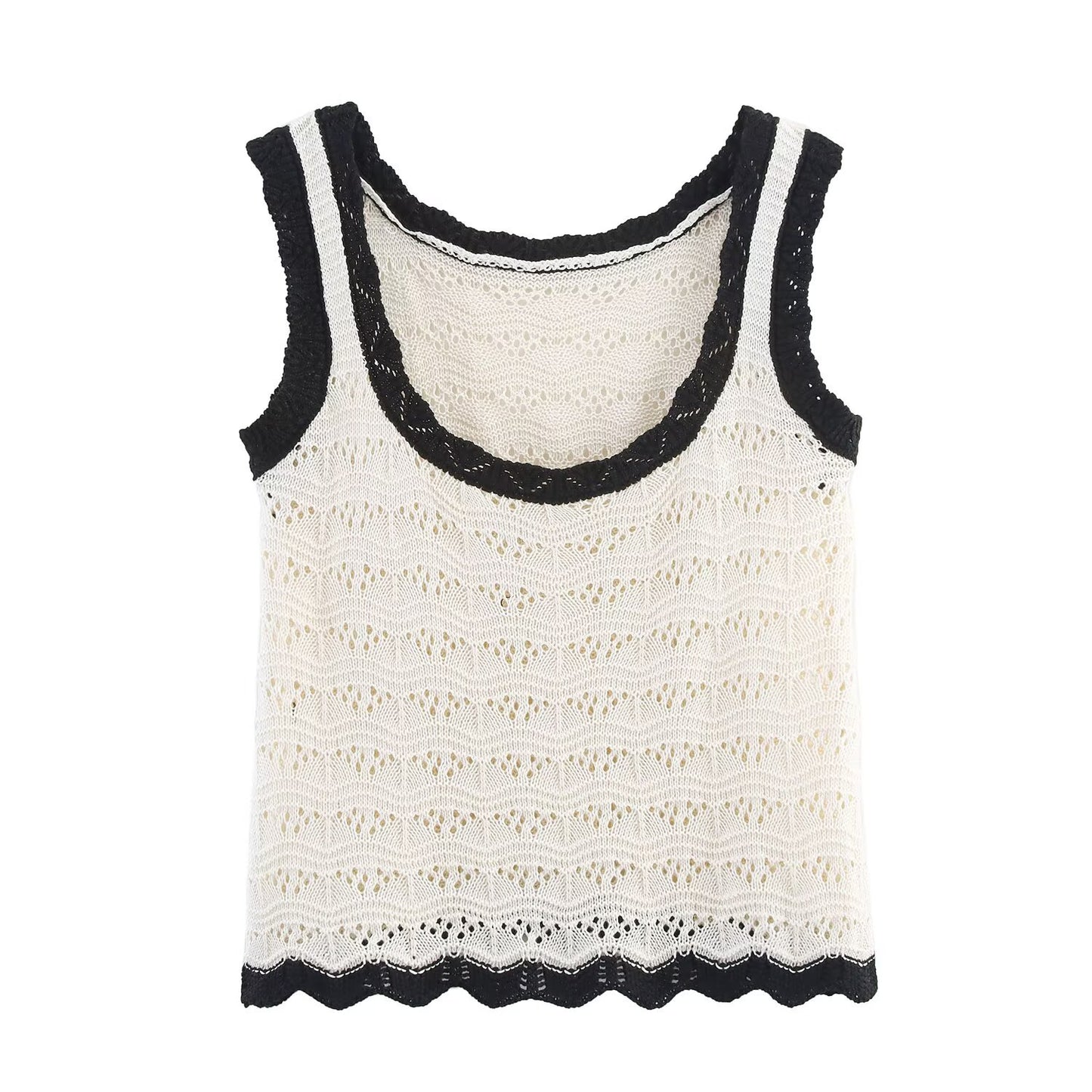 Hollow-out Vest + Knitted Skirt Set