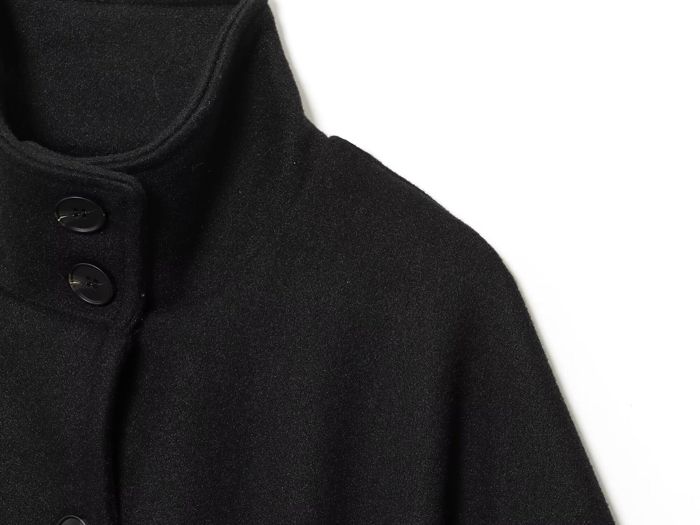 Slim Waist Tie-up Stand Collar Wide Sleeve Short Wool Coat