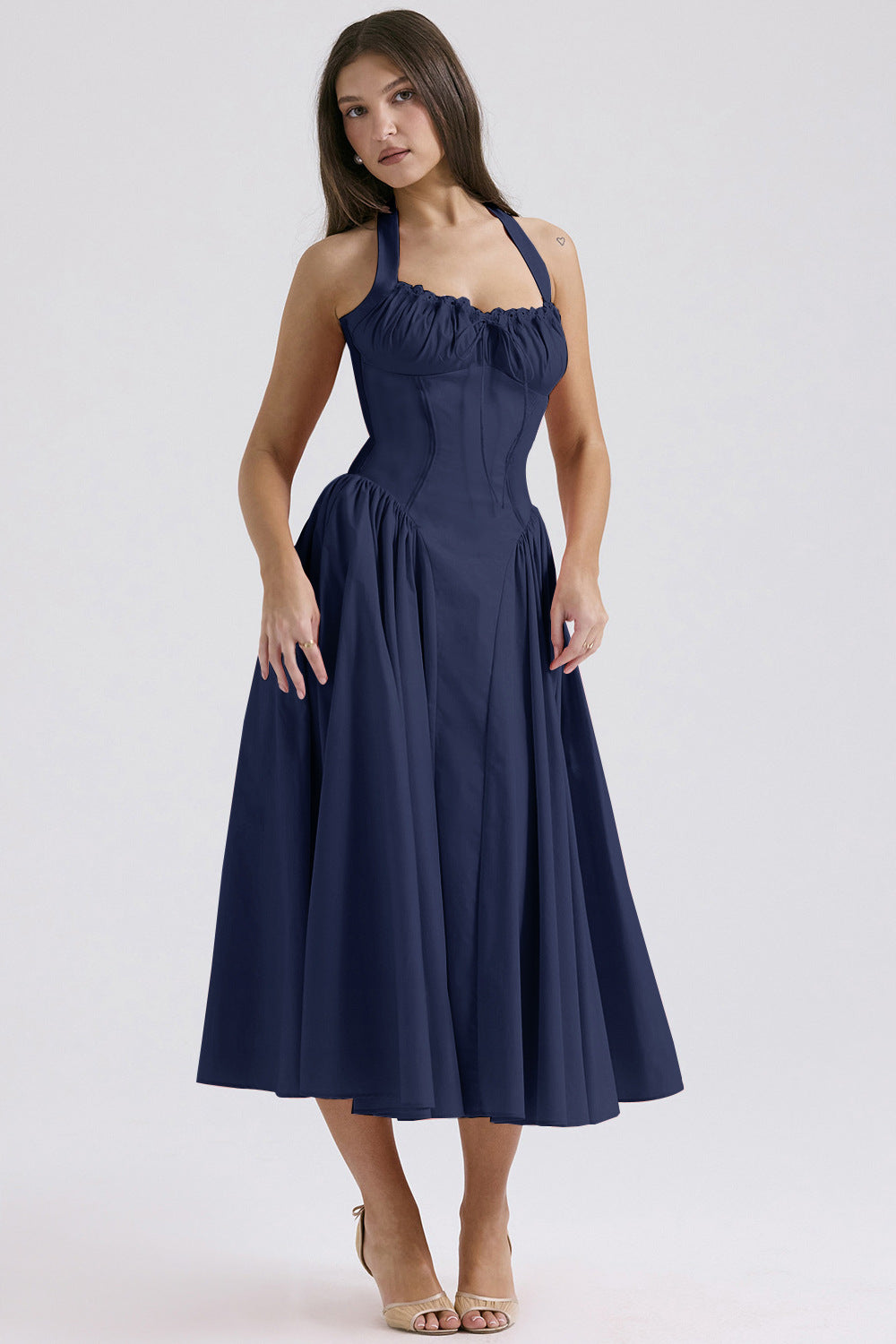 Print Halter Neck Lace Dress