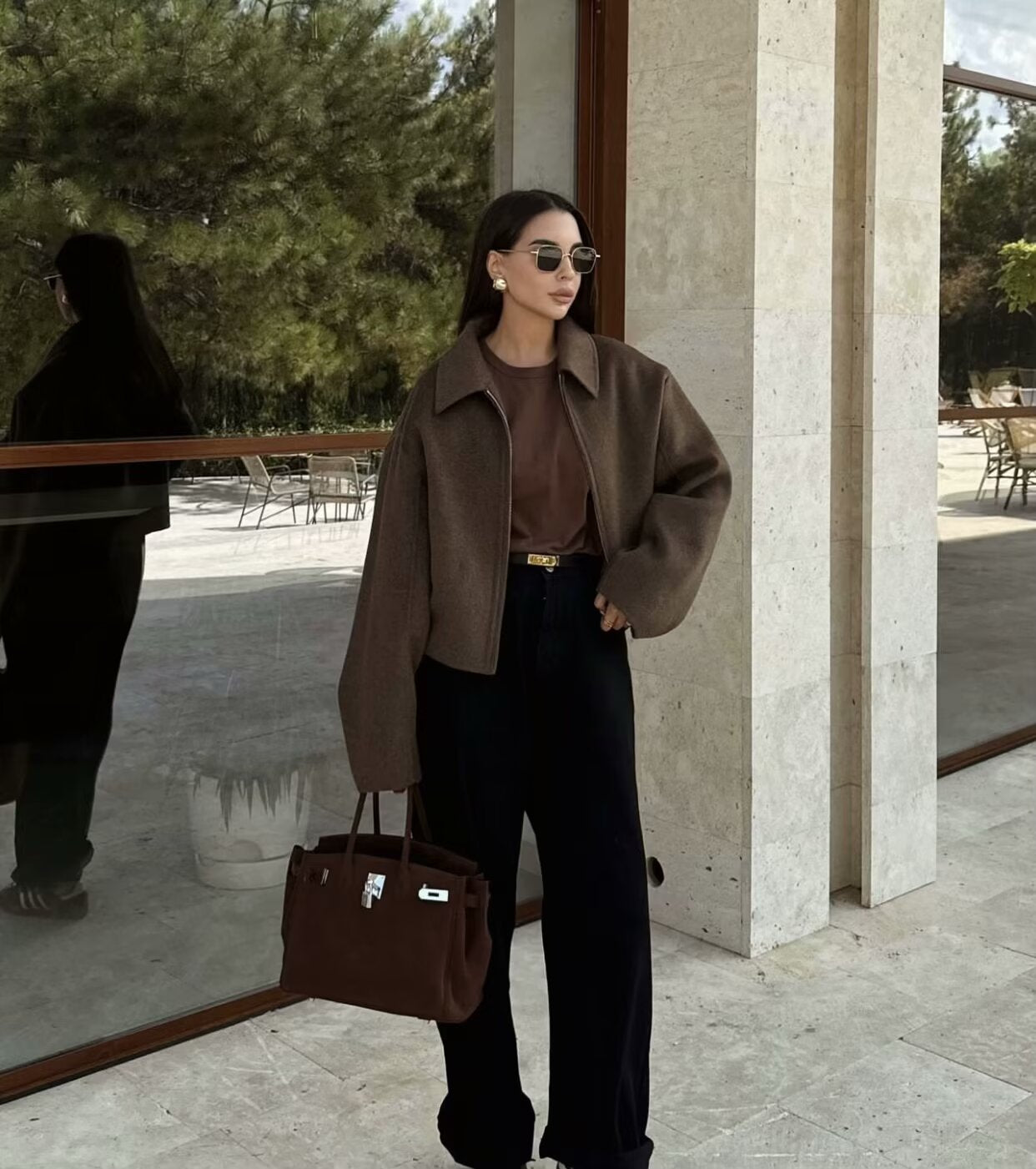 Solid Wide Zipper Woolen Coat