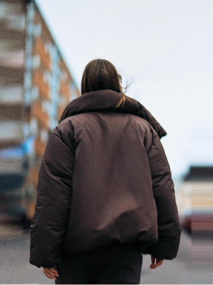 High Collar Hidden Button Strap Short Jacket