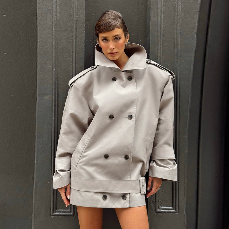 Stand-Up Collar Double-Breasted Windbreaker Jacket