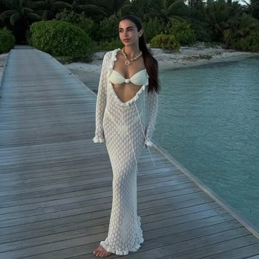 Lace Semi-Transparent Long-Sleeved Dress