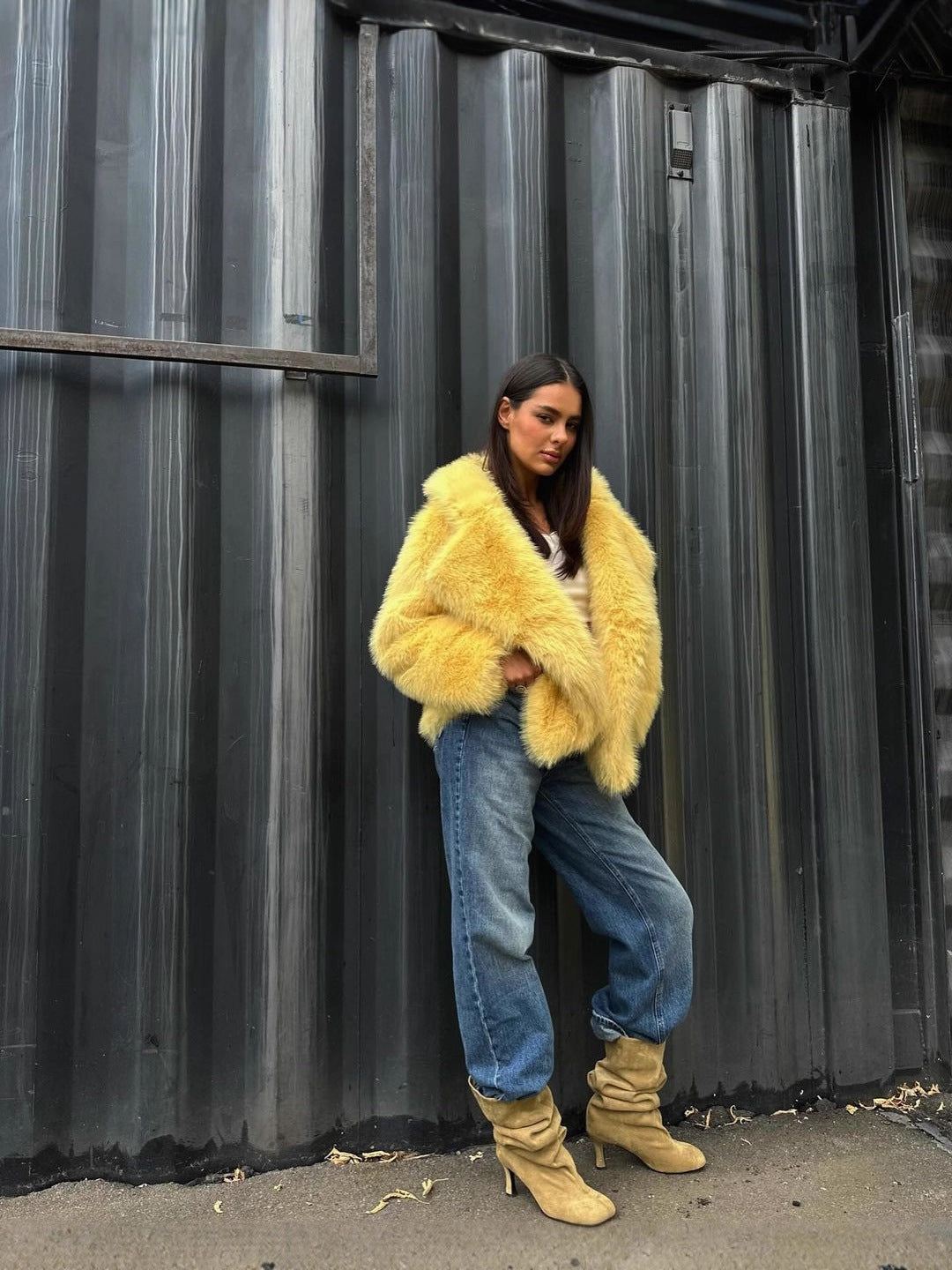 Lapel Cardigan Plush Coat