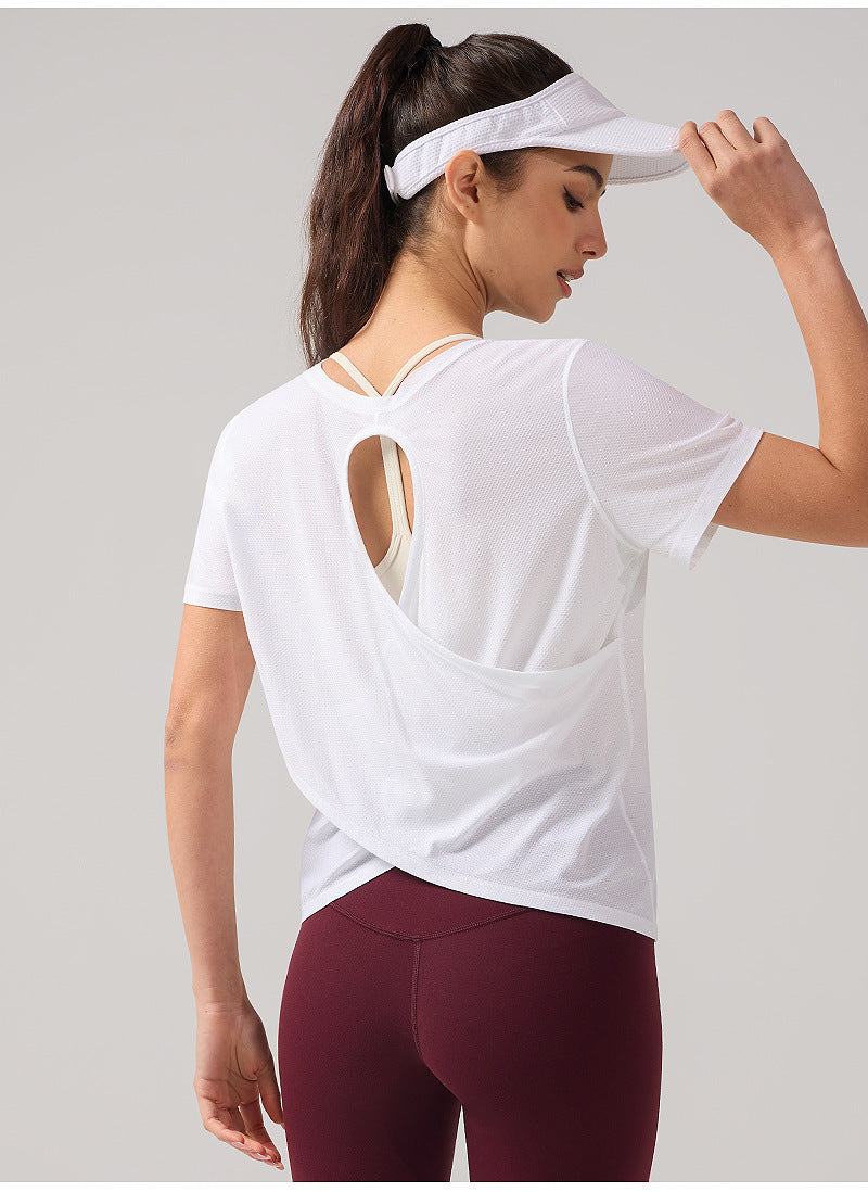 Cooling Short-Sleeve Sports Top - Breathable Open-Back Yoga Shirt