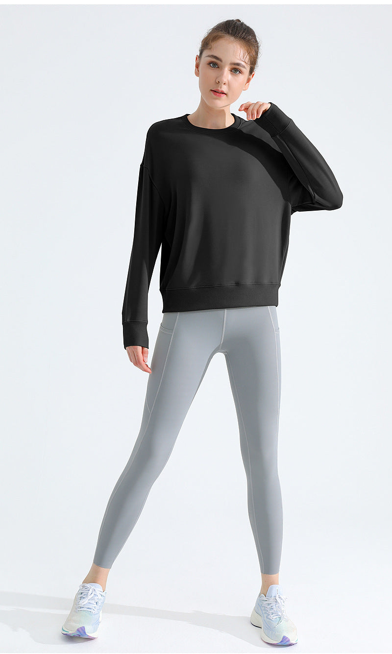 Loose Sports Sweatshirt — Slimming Round-Neck Long-Sleeve T-Shirt