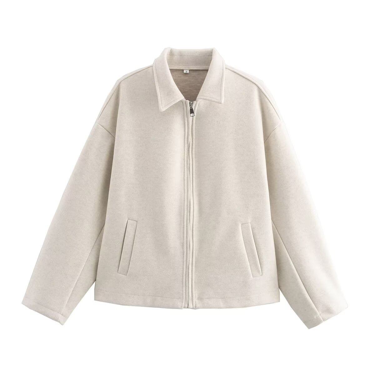 Solid Wide Zipper Woolen Coat