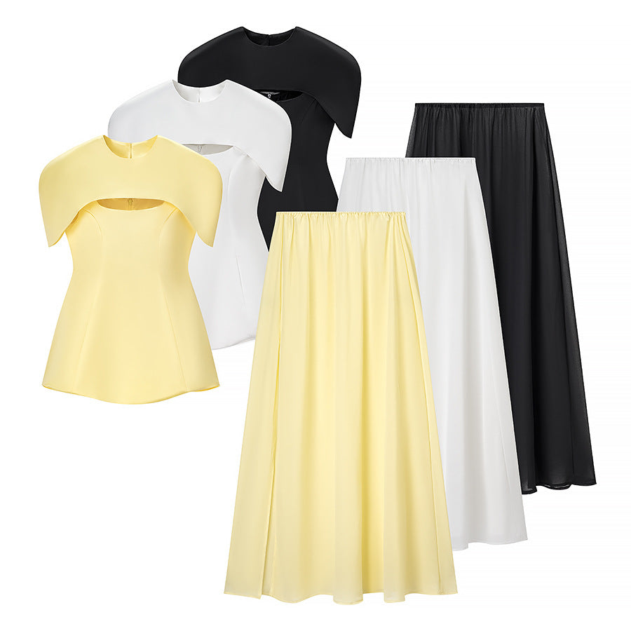 Heiress Style Solid Color Three-Piece Dress Set
