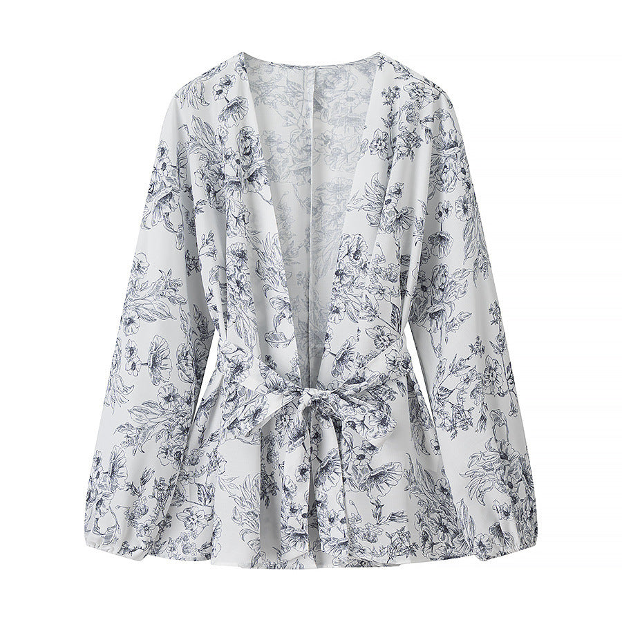 Printed Tie-Waist Cardigan + Printed Shorts Set