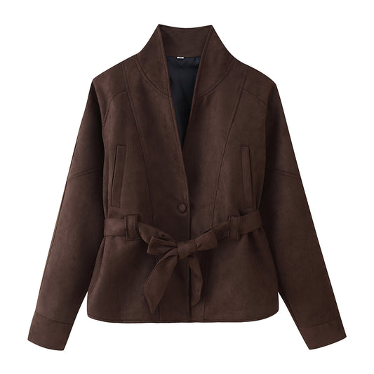 Textured Lapel Waist Belt Trench Coat