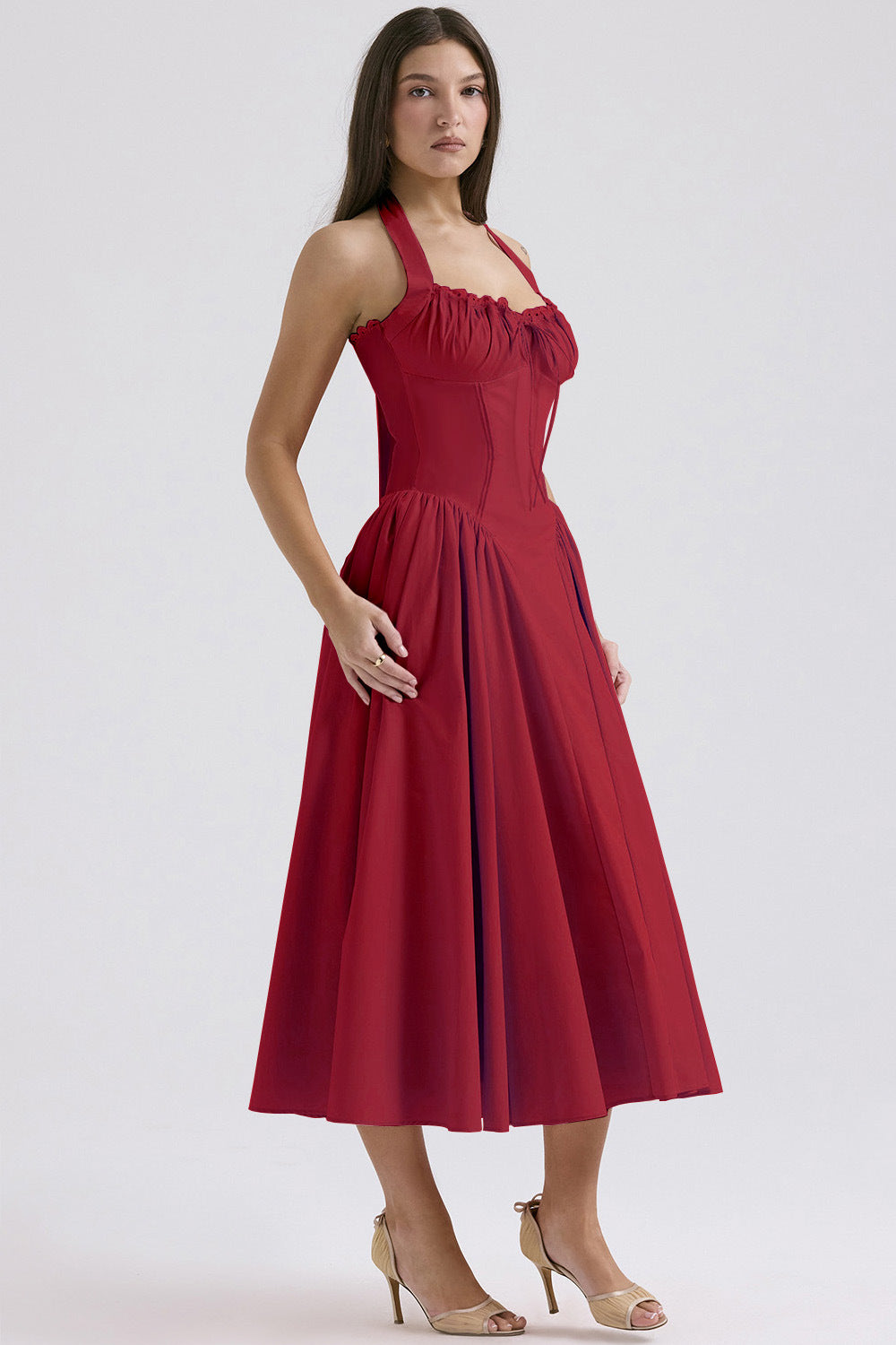 Print Halter Neck Lace Dress