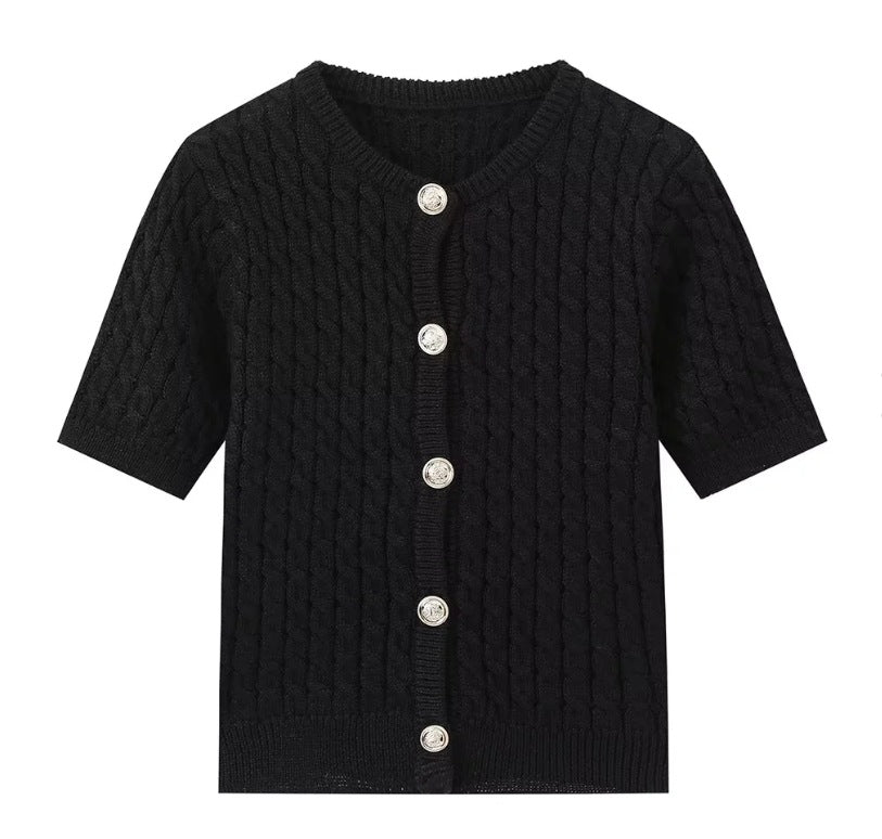 Slim-fit Crewneck Short-sleeved Cardigan