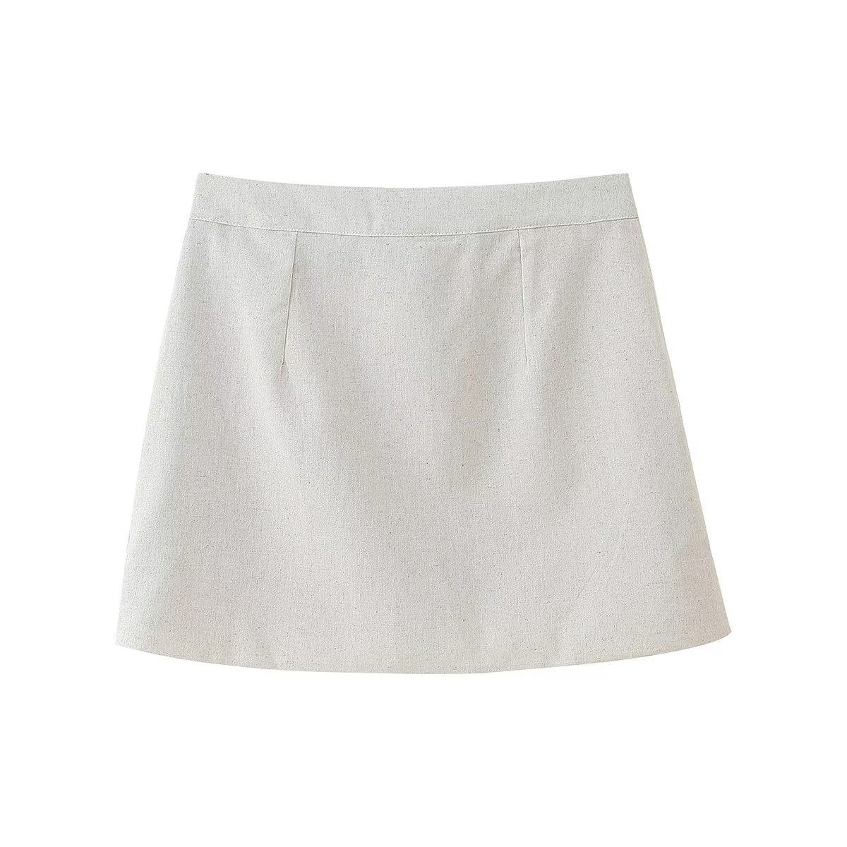 Button-down Cotton And Linen Vest + Short Skirt