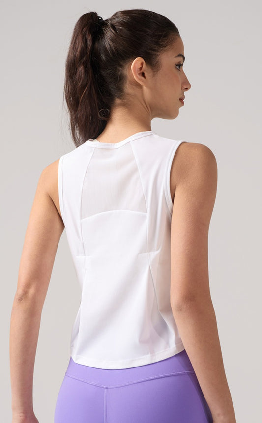 Mesh Short Sports Top for Women–Sleeveless & Round Neck