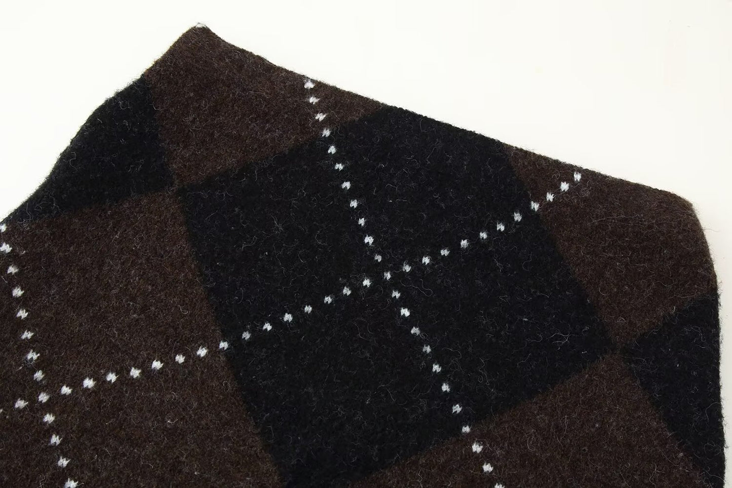 Diamond Plaid Pullover Knitted Top + Skirt Set