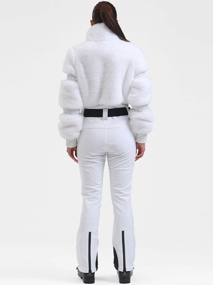 Winter Fur Splicing Zipper Jumpsuit