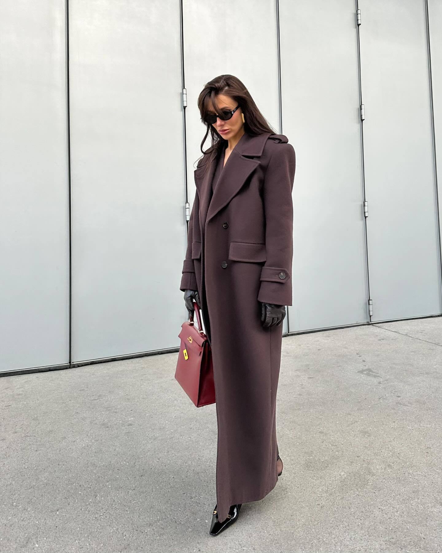 Lady Lapel Long Woolen Coat