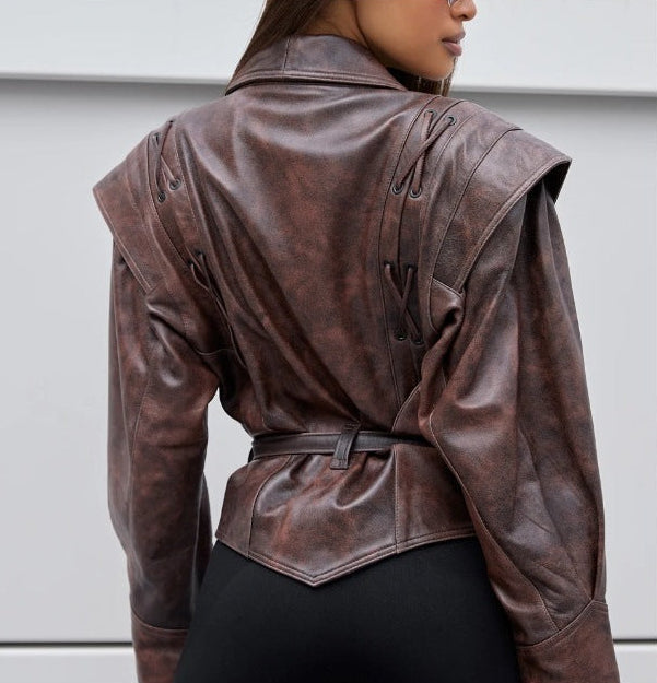 Retro Casual Imitation Leather Jacket