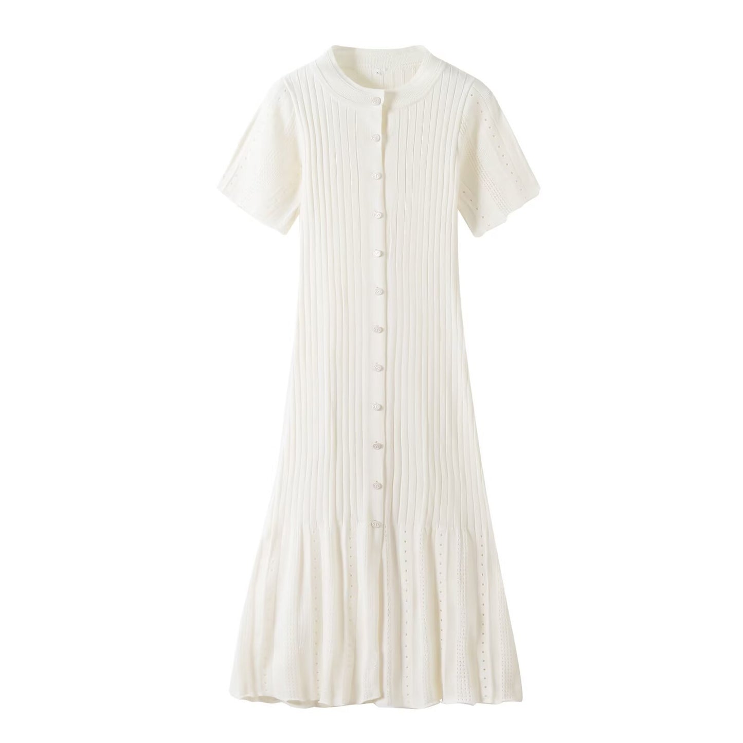 Short Sleeve Button-down Slim Knit Dress