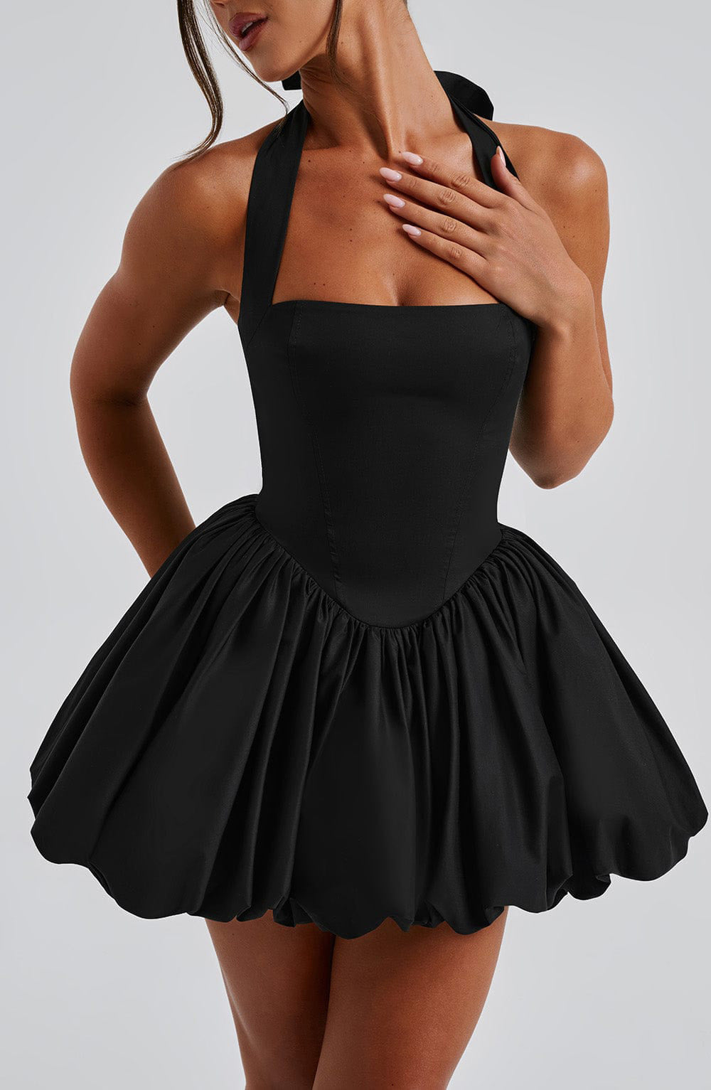 A-line Dress with Halter Neck and Bow