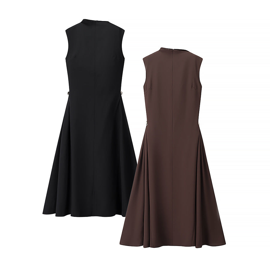 High Collar Large Sleeveless Slim Dress