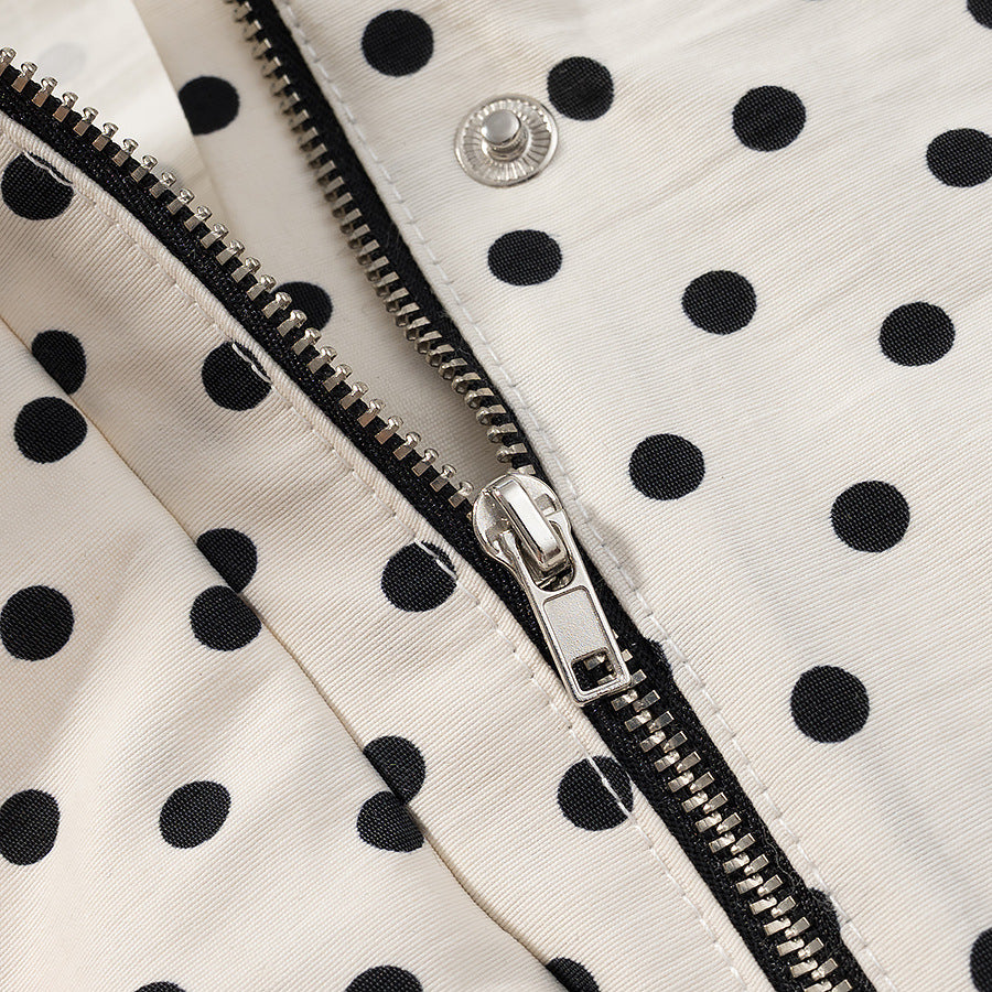 Stand Collar Long Sleeve Polka Dot Set