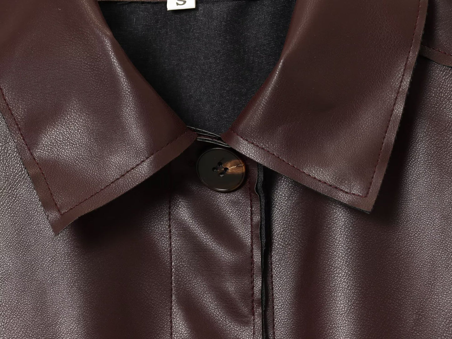 Lapel Solid Color Pocket Decoration PU Jacket