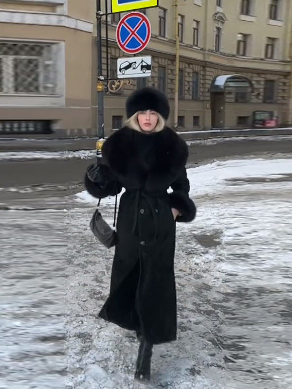 Lapel Woolen Fur Coat