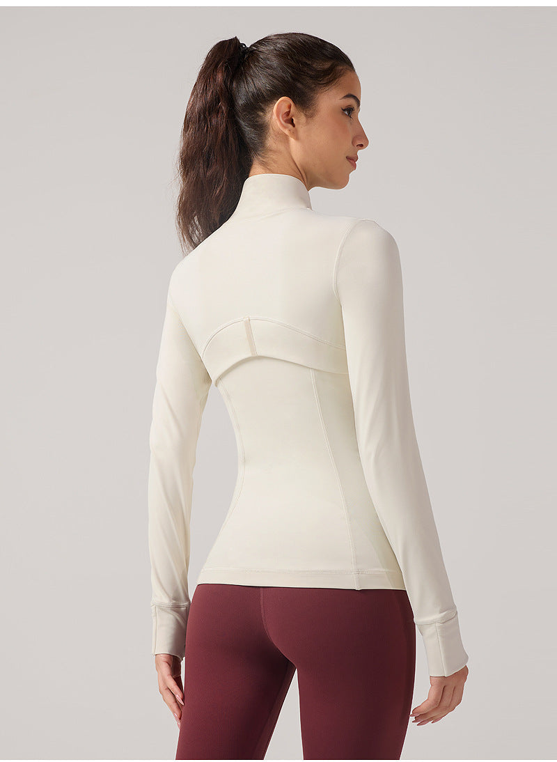 Long Sleeve Sports Jacket – Stand Collar, Stretch Slim-Fit Zipper