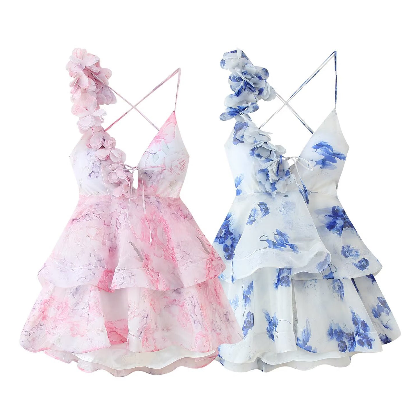 V-neck Flower Bud Skirt Dress