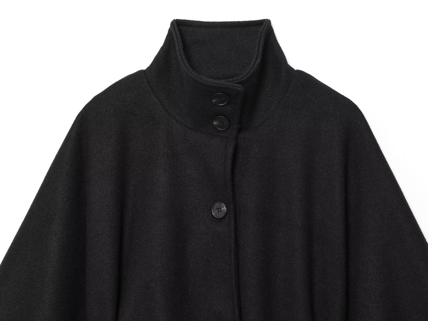 Slim Waist Tie-up Stand Collar Wide Sleeve Short Wool Coat