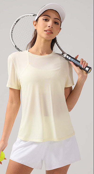 Cooling Short-Sleeve Sports Top - Breathable Open-Back Yoga Shirt