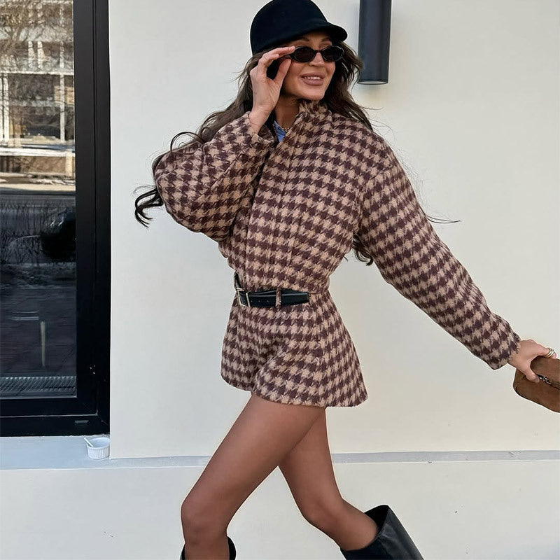 Stand-Up Collar Zipper Jacket Shorts Suit