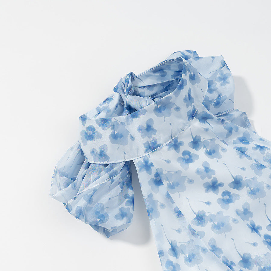 French Gentle Temperament Printed Slim V-Neck Tulip Dress