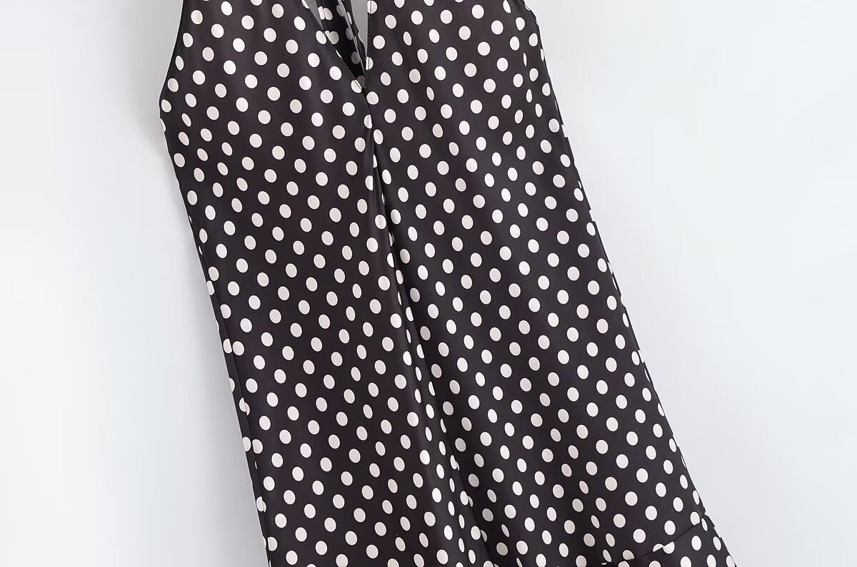 Backless Halter Neck Polka Dot Long Dress