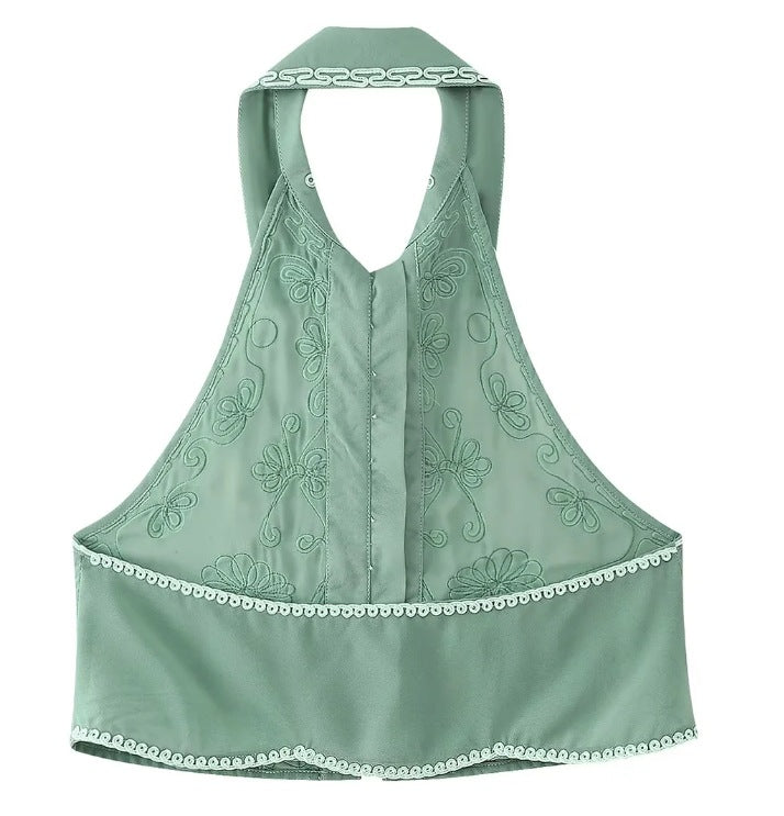 Embroidery Backless Shorts Suit Set