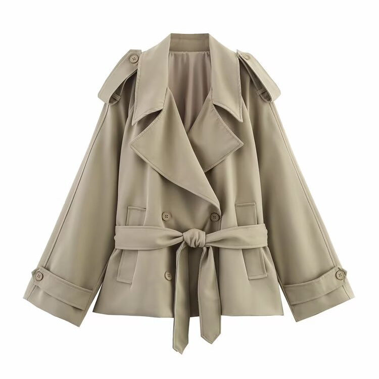 Lapel Tie-Waist Mid-Length Trench Coat