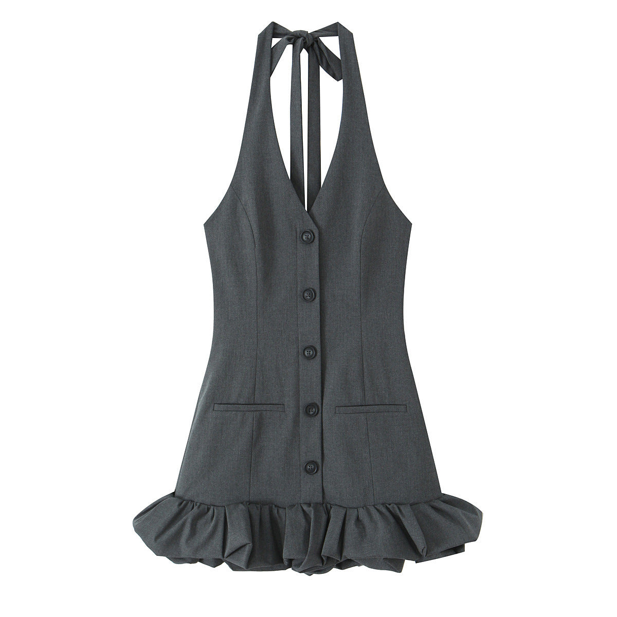 Halter Neck Single-Breasted Patchwork Lace Skirt