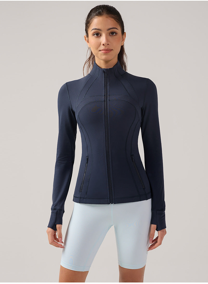 Long Sleeve Sports Jacket – Stand Collar, Stretch Slim-Fit Zipper