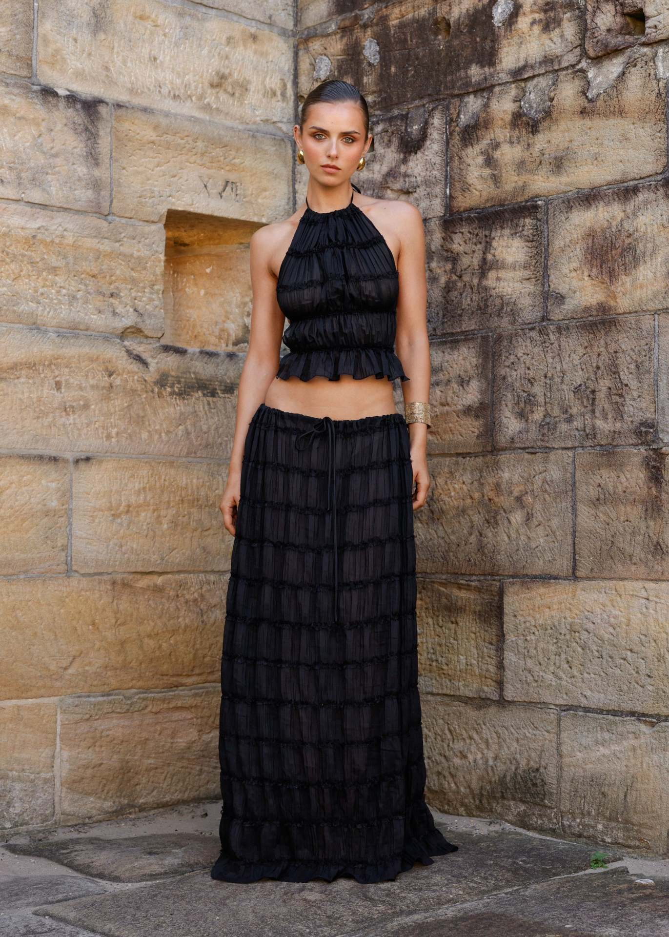 Halter Neck Tie Lace Vest Dress Set