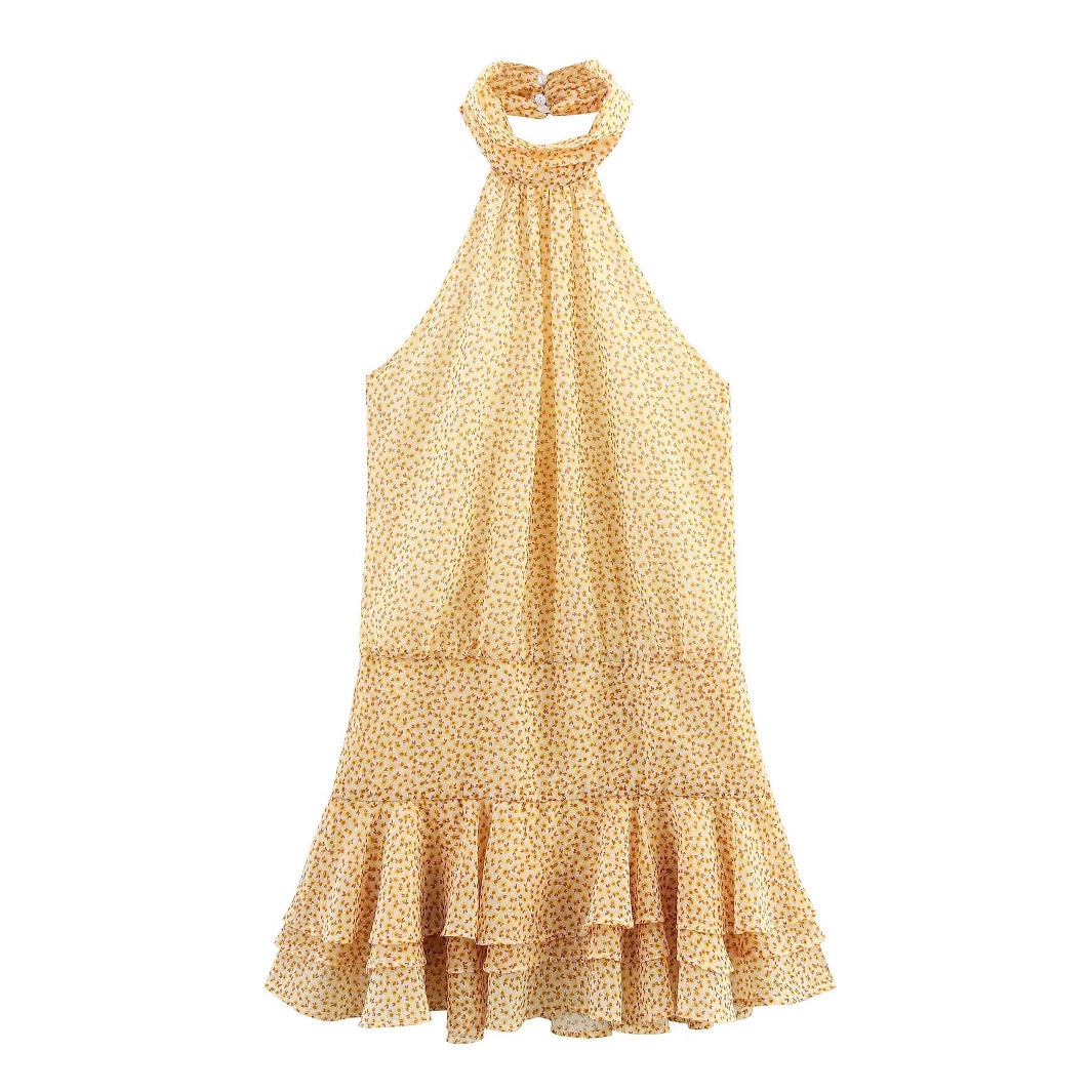 Layered Halter Neck Printed Dress