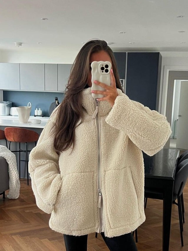 Lazy Style Lamb Wool High Neck Wool Coat