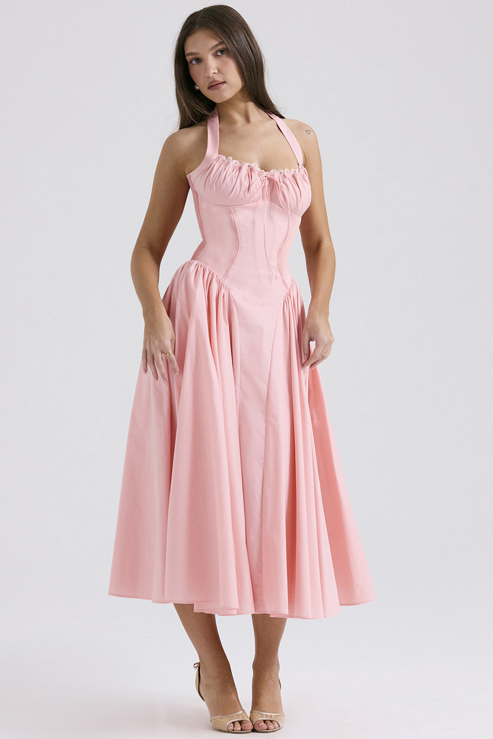 Print Halter Neck Lace Dress