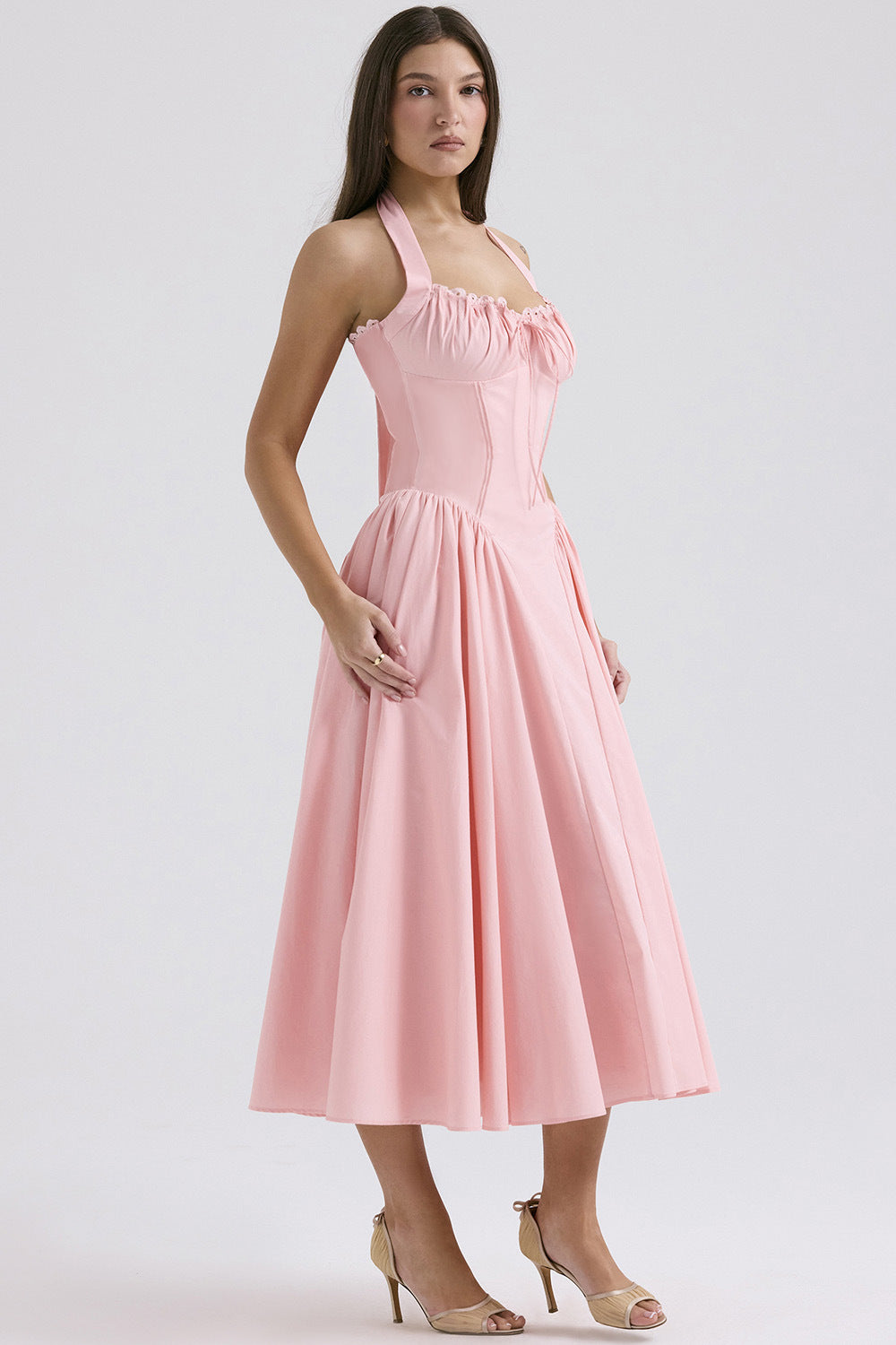 Print Halter Neck Lace Dress