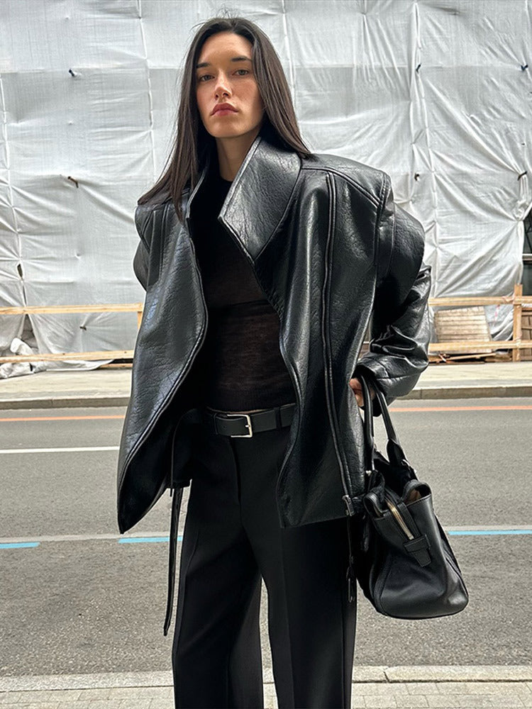 High Collar Faux Leather Jacket