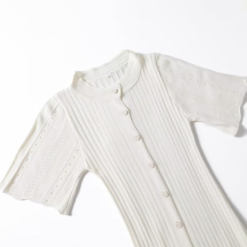 Short Sleeve Button-down Slim Knit Dress
