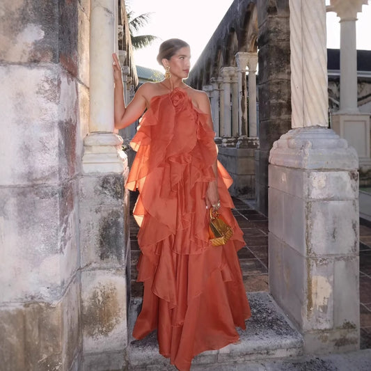 Layered Halter Neck Flower Dress