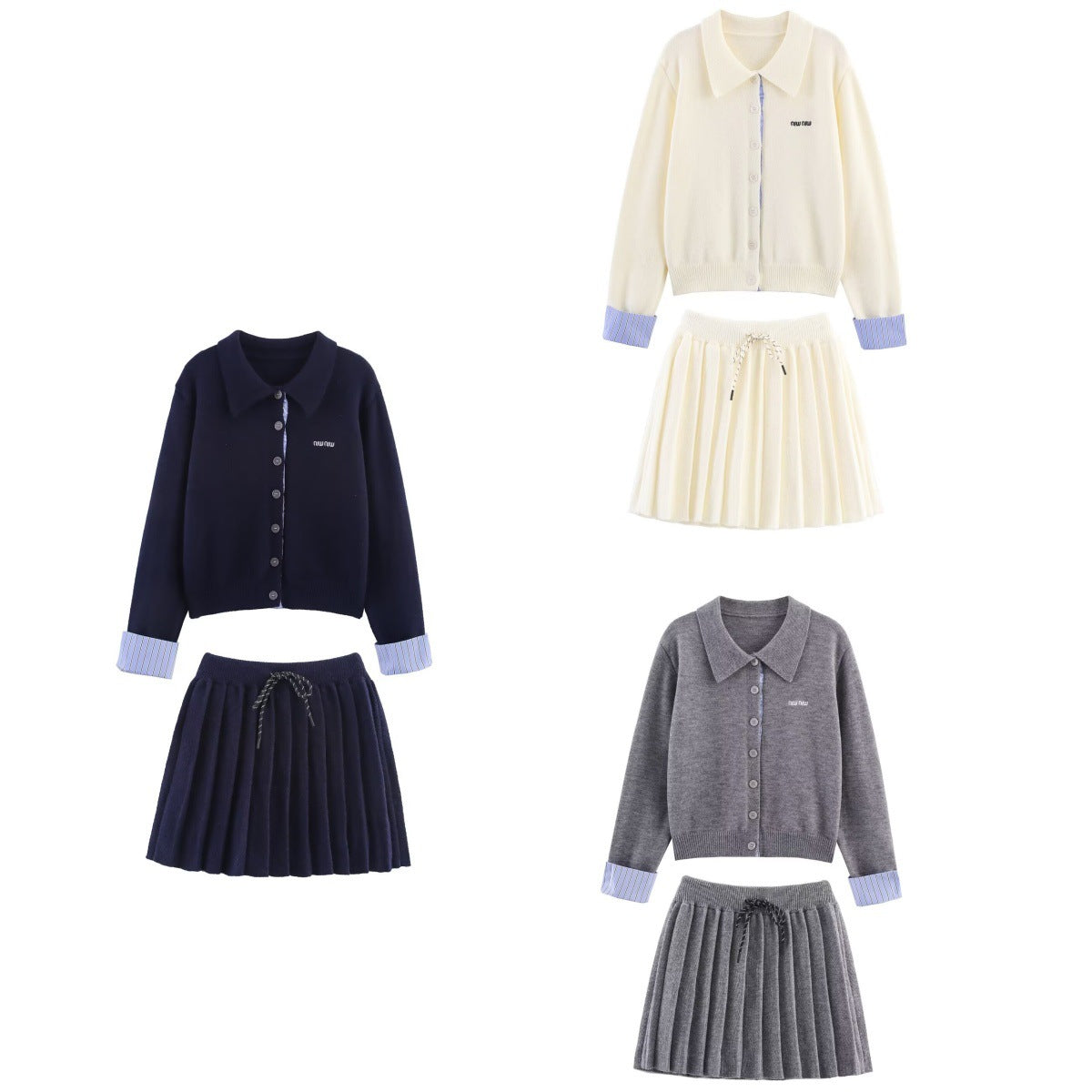 Embroidered Knit Cardigan Set