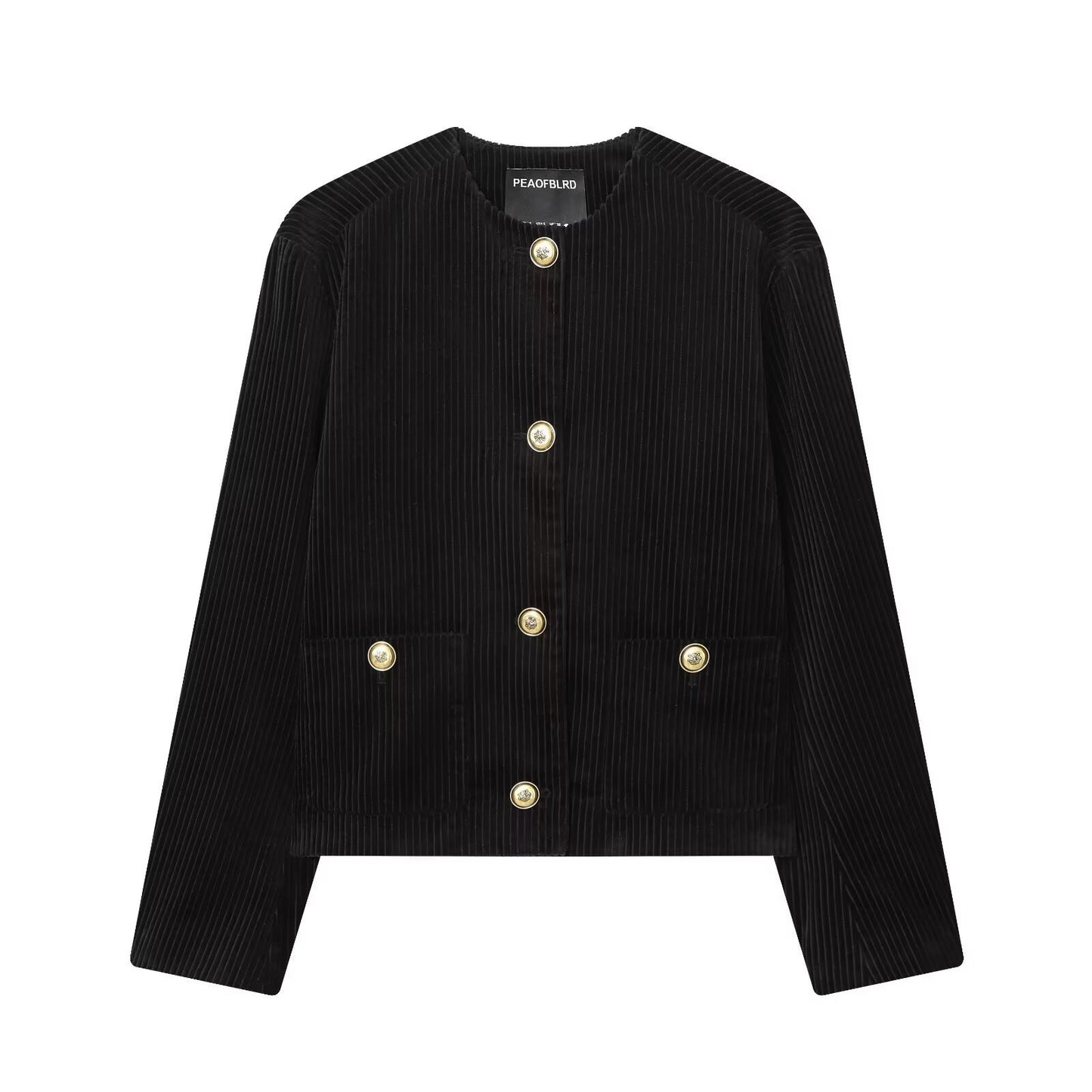 Round Neck Button-Decorated Jacket Baseball Jacket